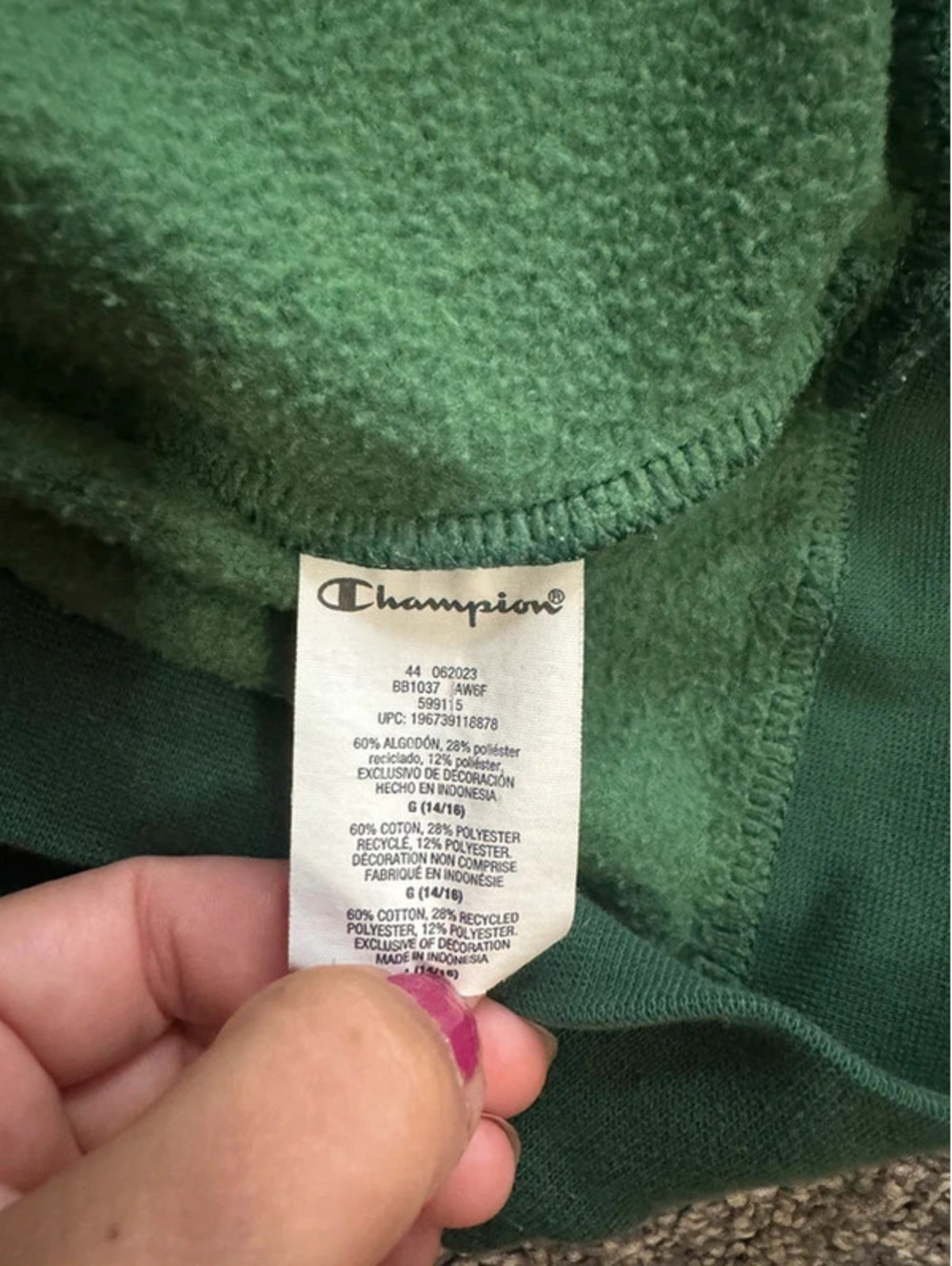 Boy’s Champion green pullover sweatshirt hoodie Large 14/16 - Picture 3 of 3